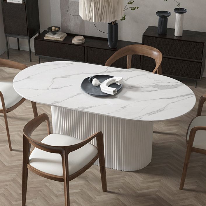 White Top Dining Table Contemporary Oval Dining Table with Pedestal Base Clearhalo 'Dining Tables & Seating' 'Dining Tables' 'dining_table' 'furn' 'furn_dining_table' 'Furniture' 'Kitchen & Dining Furniture' 1200x1200_09dab63d-eb20-4e43-adaa-710a4ef2aafd