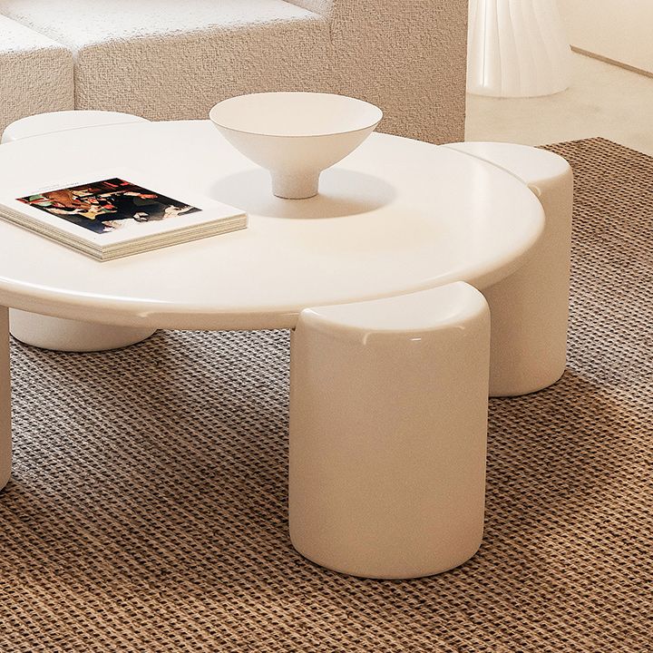 Mesa de cóctel contemporánea de madera redonda, mesa de centro blanca de 4 patas, 13,8" de alto