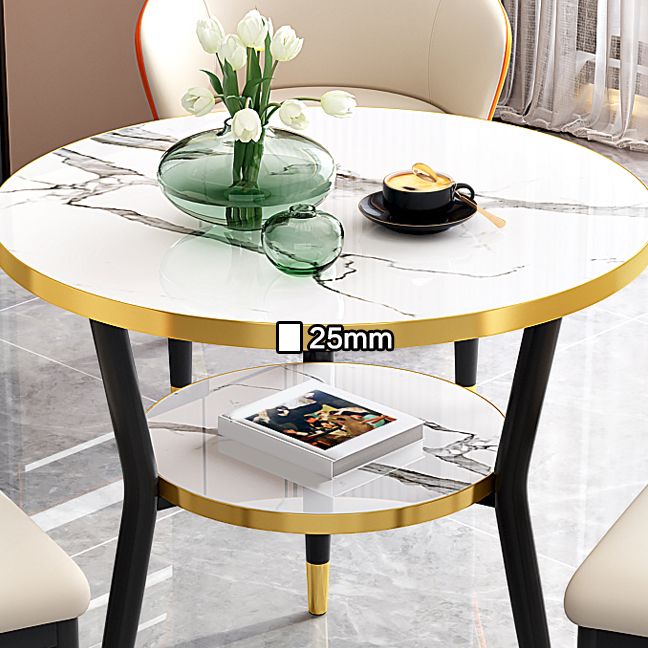 Glossy White Stone Dining Table Set 1/2/4 Pcs Glam Dinette Set with Leather Chairs