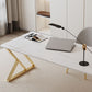 Contemporary Rectangular Writing Desk Antique Finish Computer Desk with Metal Legs