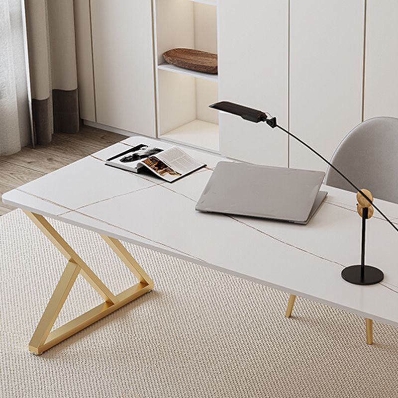 Contemporary Rectangular Writing Desk Antique Finish Computer Desk with Metal Legs