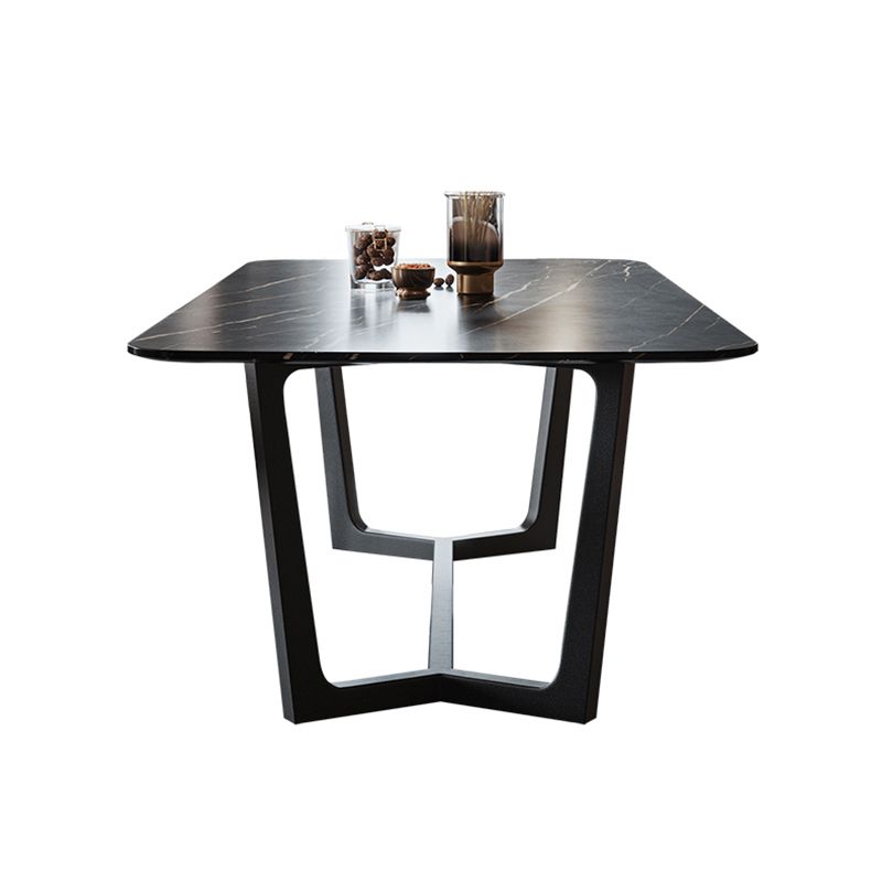 Industrial Sintered Stone Table for Restaurant Rectangle Black Table with Trestle Base Clearhalo 'Dining Tables & Seating' 'Dining Tables' 'dining_table' 'furn' 'furn_dining_table' 'Furniture' 'Kitchen & Dining Furniture' 1200x1200_09e208d1-aab4-4df6-abfa-8ebc4ccb9366