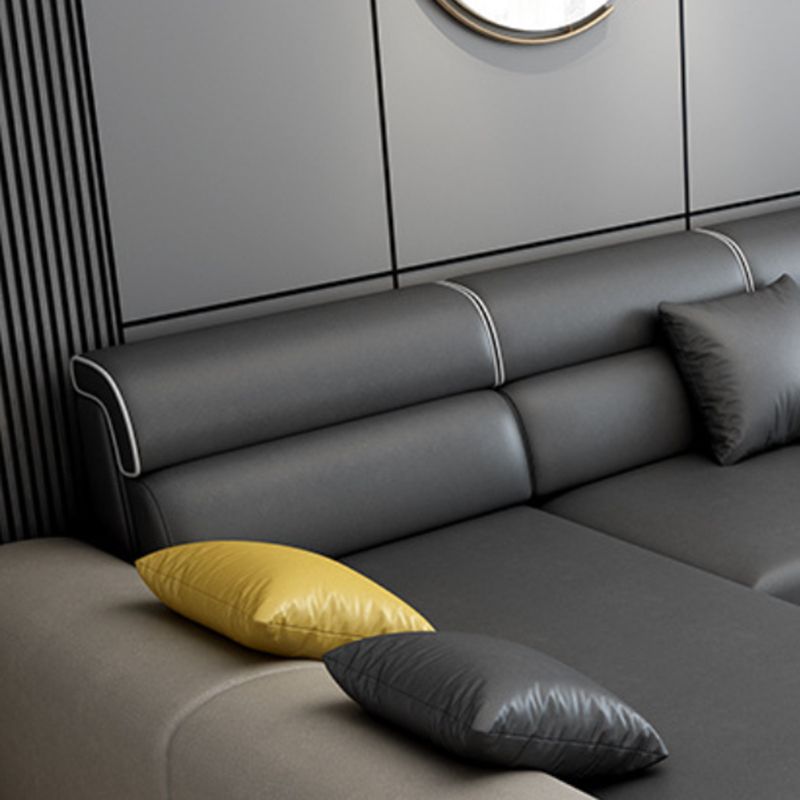 Faux Leather 4-Seater Sectional with Adjustable Head Pillow for Living Room