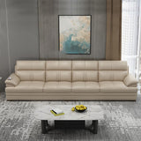 Contemporary Stationary Cream Genuine Leather Recessed Arm Sofa