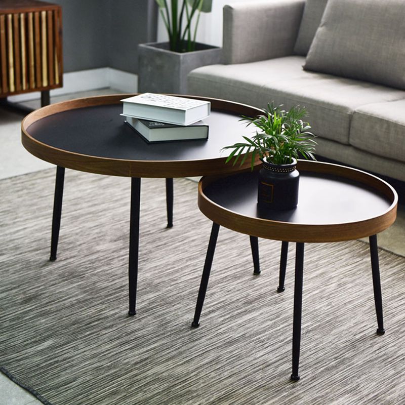 15.7"H Modern 4 Legs Metal Round Brown/Black Wood Top Coffee Table/Nesting Tables Clearhalo 'Coffee & Accent Tables' 'Coffee Tables' 'coffee_tables' 'Furniture' 'furniture_coffee_tables' 'Living Room Furniture' 1200x1200_09f2e106-4535-481c-b3d9-d3f7e01f693a