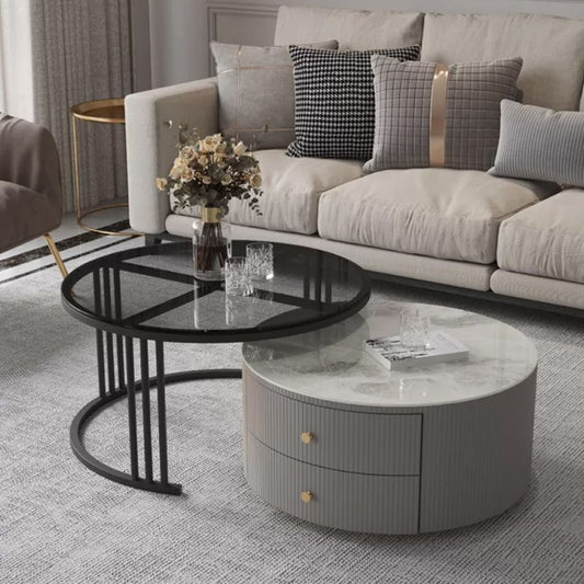 Modern Round End Table Living Room No Distressing Side Table with Drawers Clearhalo 'Coffee & Accent Tables' 'Coffee Tables' 'coffee_tables' 'furn' 'furn_coffee_tables' 'Furniture' 'Living Room Furniture' 1200x1200_09f3b0c2-e524-469f-9648-bfba26219397