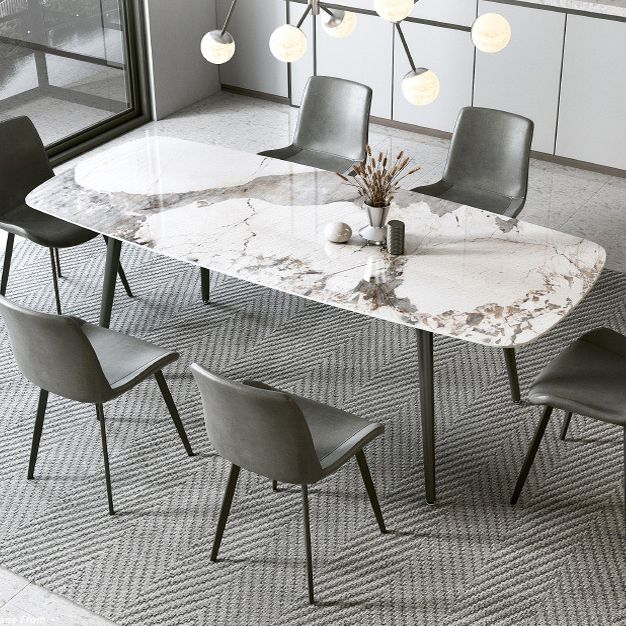Table à manger rectangulaire en pierre mate Meubles de 4 jambes avec base en acier