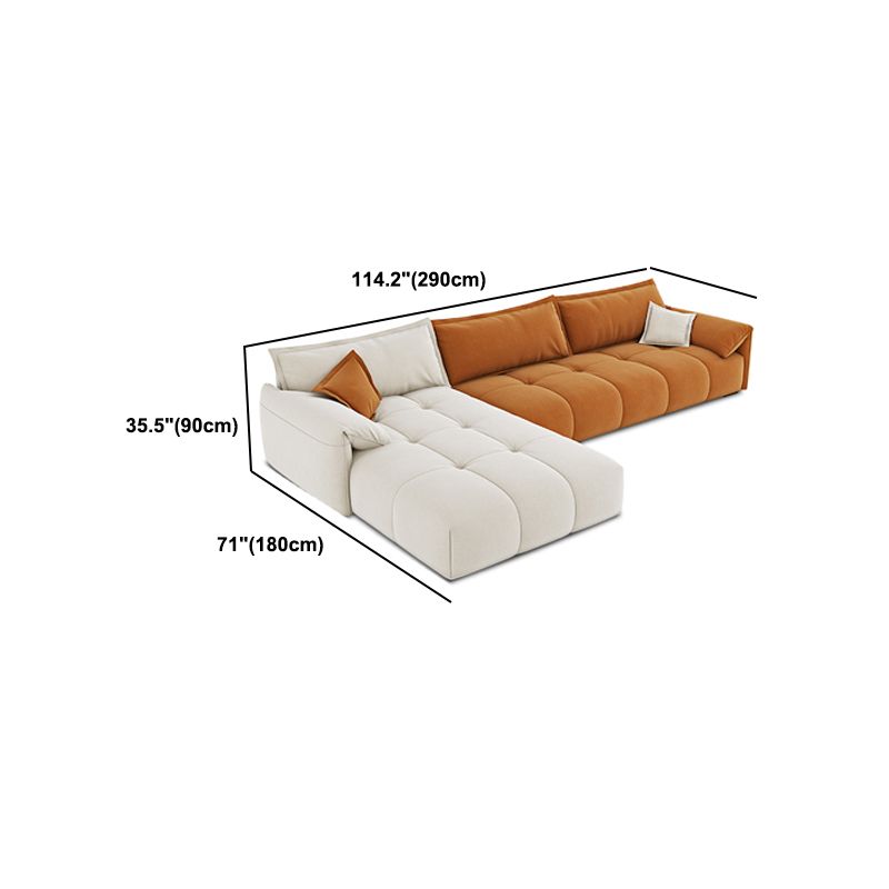 Tufted Loose Back Sofa with Chaise Nordic Pillow Top Arm Sofa in Orange and White Clearhalo 'furn' 'furn_sectionals' 'Furniture' 'Living Room Furniture' 'Sectionals' 1200x1200_09fbac74-f514-4fa9-9a8f-2e8e4ef0ce2a