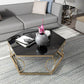 Glass & Marble Hexagon Coffee Table Modern Style Frame Cocktail Table