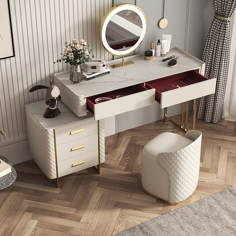 Glam Stone Top Vanity Makeup Table Set Wooden 5-Drawers Dressing Table Clearhalo 'Bedroom Furniture' 'furn' 'furn_makeup_vanities' 'Furniture' 'Makeup Vanities' 'makeup_vanities' 1200x1200_09ff27ea-604e-443c-a518-87e3214d164c