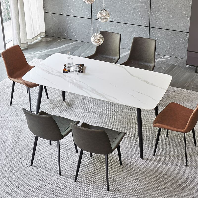 Table à manger rectangulaire en pierre mate Meubles de 4 jambes avec base en acier