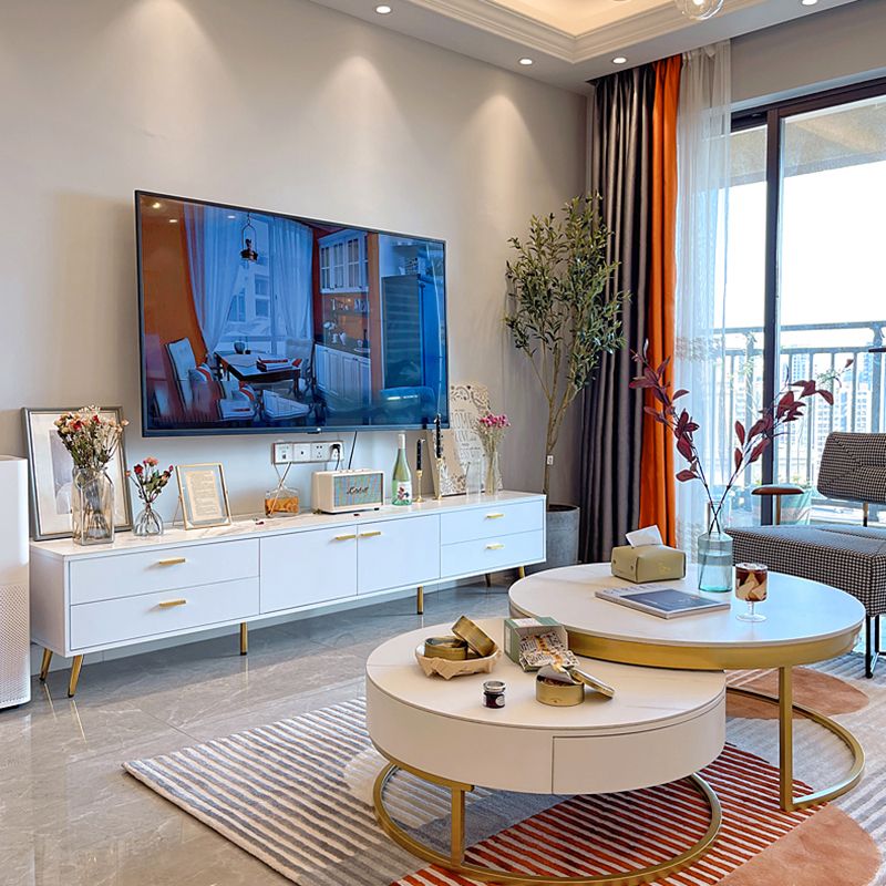 17.72 "H TV Stand Glam Console White TV White TV con 4 cajones para sala de estar