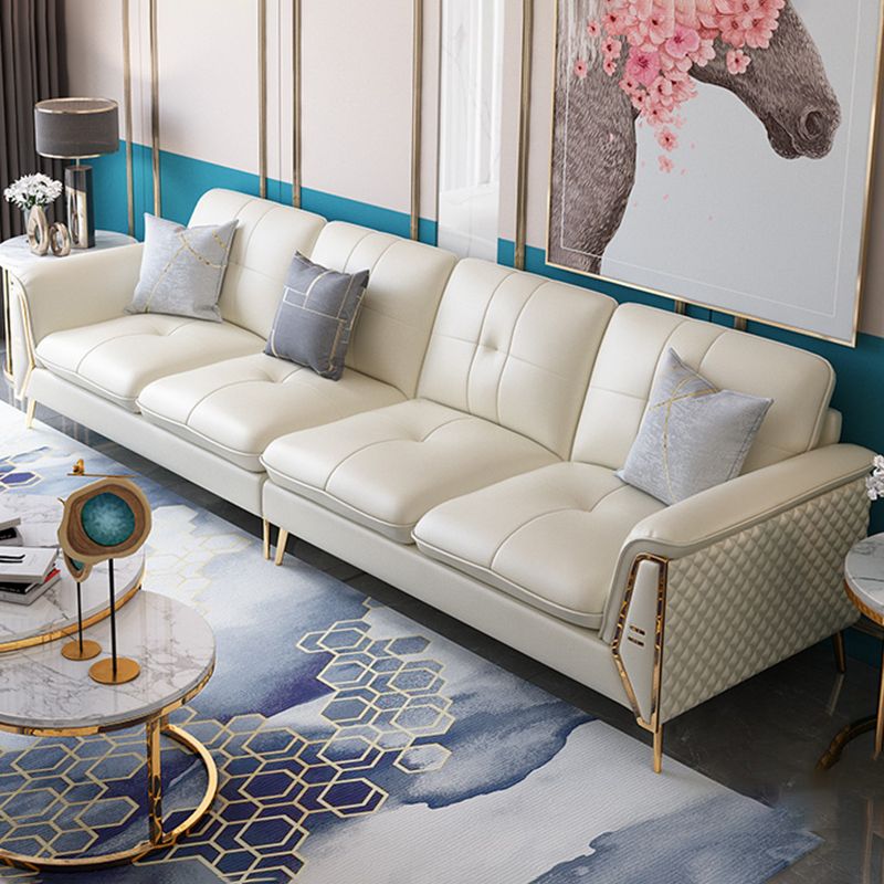 Contemporary Genuine Leather Cushions Sofa 36.61"High Pillow Top Arm Sofa,White Clearhalo 'furn' 'furn_sectionals' 'Furniture' 'furniture_sectionals' 'kitchen' 'kitchen_sectionals' 'Living Room Furniture' 'Sectionals' 1200x1200_0a0040df-4596-4b07-86a5-e5a168110836