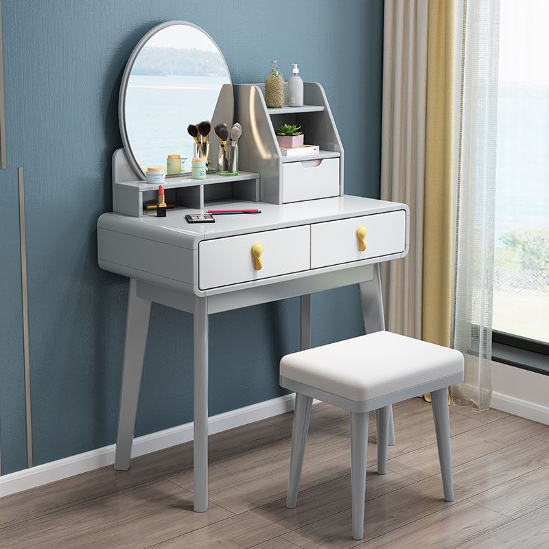 Solid Wood Makeup Counter 3 Drawer Vanity Dressing Table With Stool Clearhalo 'Bedroom Furniture' 'furn' 'furn_makeup_vanities' 'Furniture' 'Makeup Vanities' 'makeup_vanities' 1200x1200_0a03967c-32f8-4910-a461-ff568dcd8439