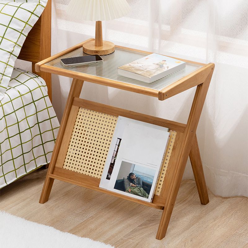 Rustic Abstract Side Table Rectangular Rattan Sofa Side Accent Table