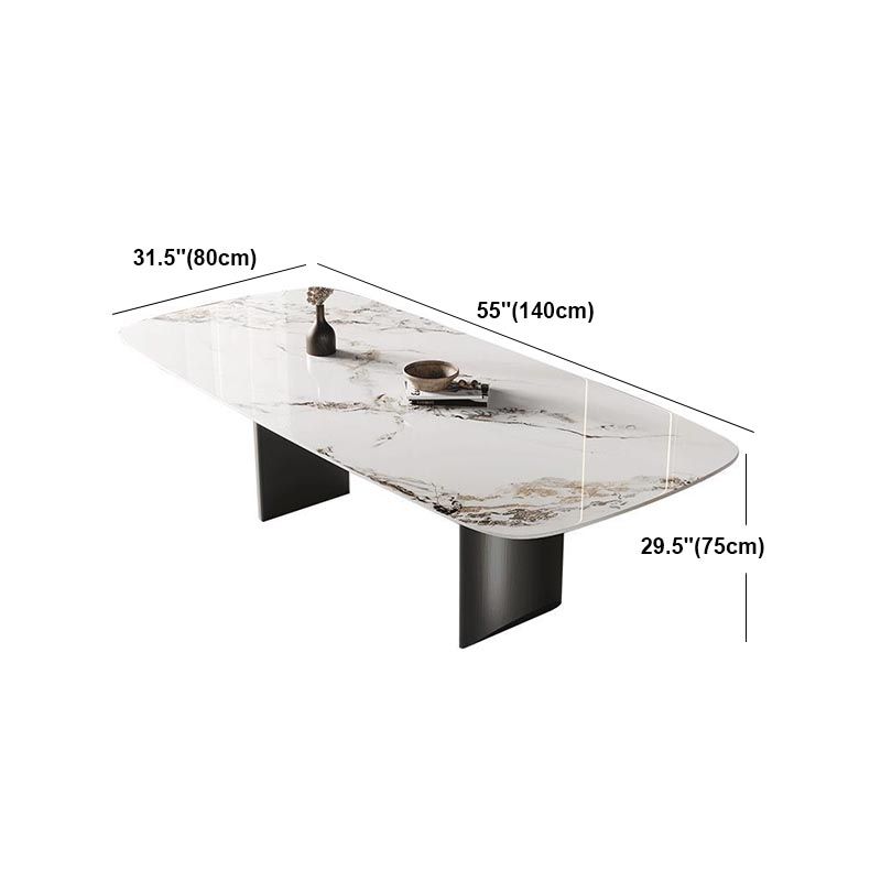 Metal Traditional Luxury Rectangle Table Sintered Stone Table with Double Pedestal Base Clearhalo 'Dining Tables & Seating' 'Dining Tables' 'dining_table' 'furn' 'furn_dining_table' 'Furniture' 'Kitchen & Dining Furniture' 1200x1200_0a08e73c-535e-48a8-8051-ff374074205a