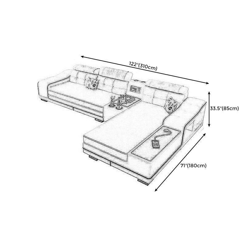 33.46"High Fabric Sloped Arms Sectional Sofa with 2 Cup Holders,White Clearhalo 'furn' 'furn_sectionals' 'Furniture' 'furniture_sectionals' 'Living Room Furniture' 'Sectionals' 1200x1200_0a0fb35d-395a-413a-ad0d-8331f7c1982f