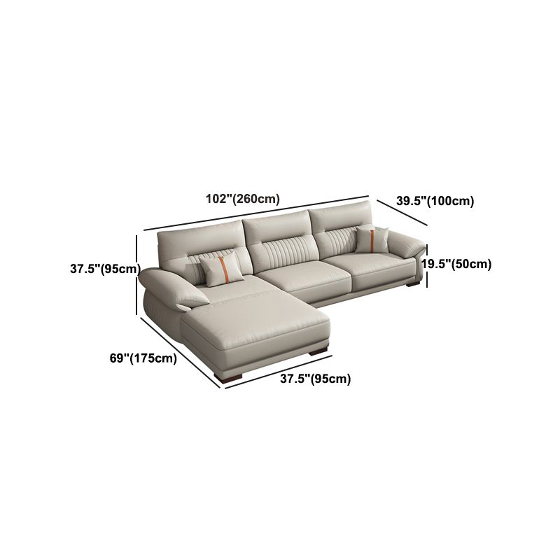 Contemporary Cream Stationary Grain Leather Square Arm Sofa & Chaise Clearhalo 'furn' 'furn_sectionals' 'Furniture' 'Living Room Furniture' 'Sectionals' 1200x1200_0a11f4a3-9ac9-4200-bdd4-453fb6cbaef6
