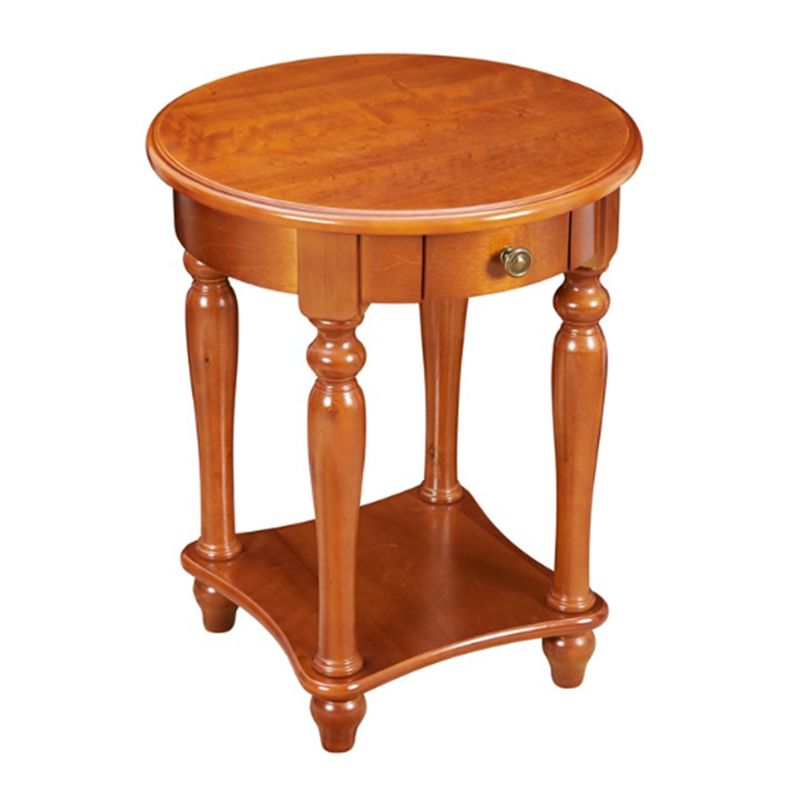Traditional 24..4" Tall End Table in Brown Solid Wood Round Side Table with Shelf Clearhalo 'Coffee & Accent Tables' 'End & Side Tables' 'end_side_tables' 'furn' 'furn_end_side_tables' 'Furniture' 'Living Room Furniture' 1200x1200_0a13d40c-0e90-4eea-acd3-a4cf30fa7e4b