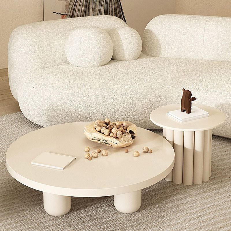 Mesa de centro de 4 patas, mesa de cóctel de madera con tapa redonda para sala de estar