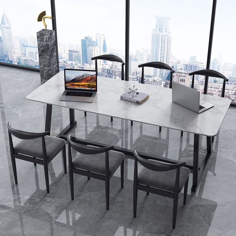 Marble Curved Work Table Home Office Luxury Fixed Writing Desk