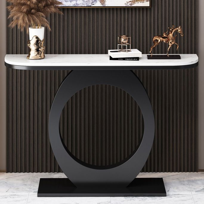 Half Moon Console Table with Pedestal Base for Hall Accent Table Clearhalo 'Console Tables' 'console_tables' 'Entry & Mudroom Furniture' 'furn' 'furn_console_tables' 'Furniture' 1200x1200_0a1da38a-d41f-4dec-aaf9-f02058da69e0