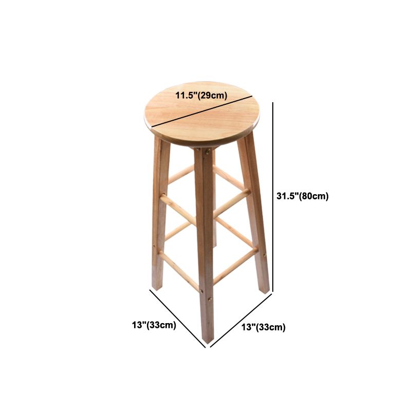 Taburete redondo moderno sin respaldo, taburete de bar de madera maciza de roble en color natural