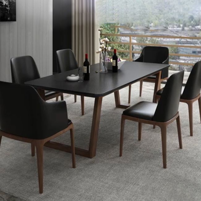 Tavolo da pranzo moderno rettangolare per tavolo da pranzo con piano in pietra nera domestica