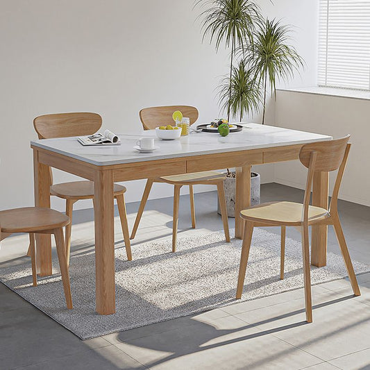 Stone Top Dining Table Set with Wooden Chairs 1/2/5 Pieces Dinette Set for Home