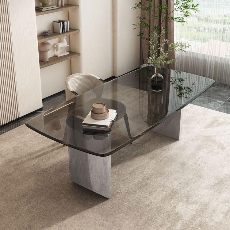 1/2/3/4/5 PC Dinette set con tavolo da pranzo in vetro grigio e sedie bianche