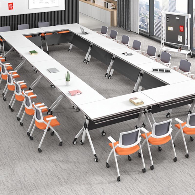 Escritorio de oficina moderno con ruedas escritorio rectangular de madera fabricada blanca