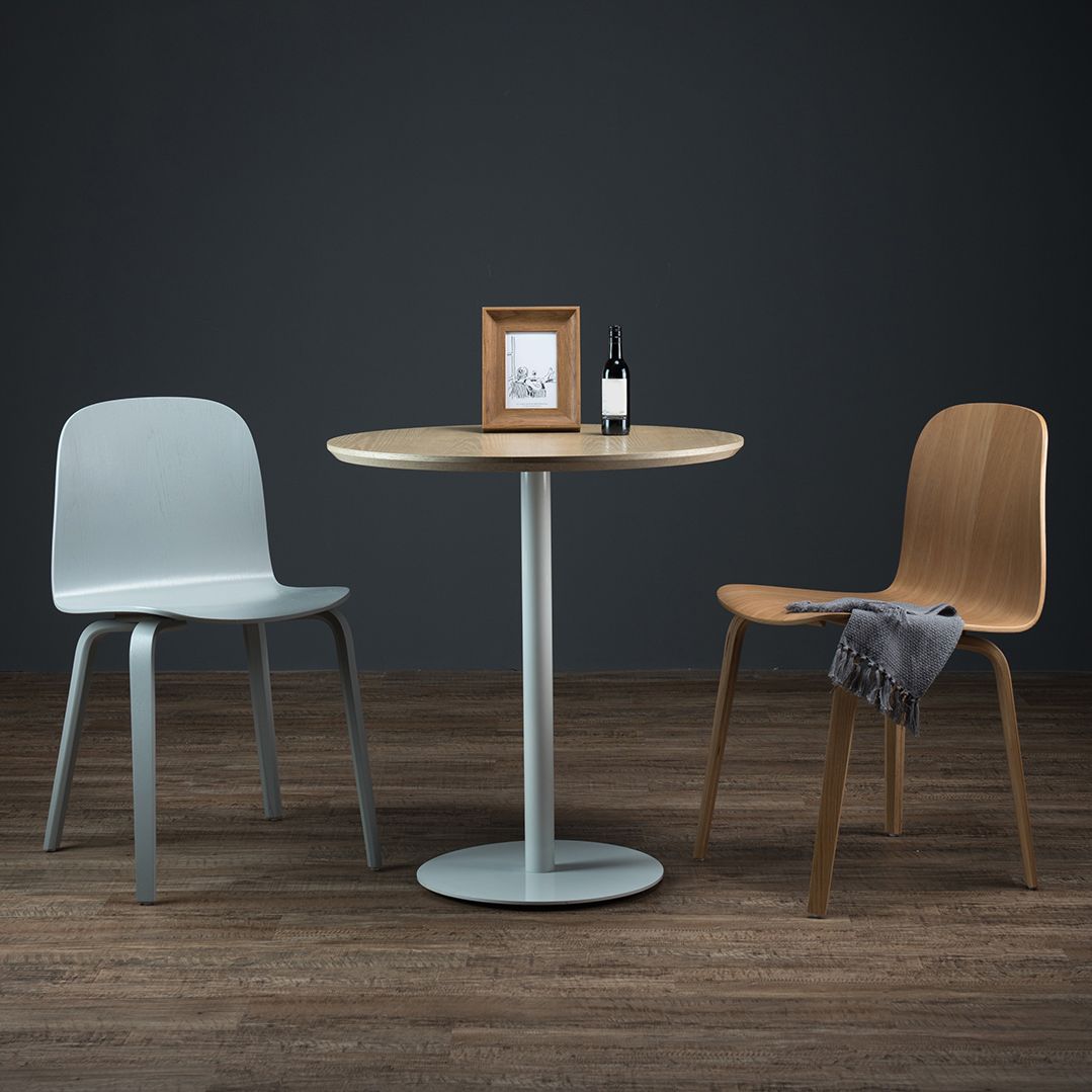 Round Dining Table Modern Wood Tabletop with Metal Pedestal Base