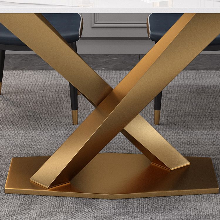 Luxury Sintered Stone Top Dining Table Rectangle Table with Single Pedestal in Gold