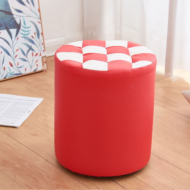 Contemporary Pouf Ottoman PU Leather Upholstered Tufted Square Pattern Round Ottoman Clearhalo 'furn' 'furn_ottomans_poufs' 'Furniture' 'Living Room Furniture' 'Ottomans & Poufs' 'ottomans_poufs' 1200x1200_0a37d42b-ef49-4313-bc70-fce052d85cfe