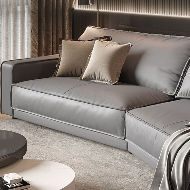 Modern Light Gray Curved Sofa Genuine Leather Corner Sectional for Apartment Clearhalo 'furn' 'furn_sectionals' 'Furniture' 'furniture_sectionals' 'Living Room Furniture' 'Sectionals' 1200x1200_0a394174-c526-4c2f-bcad-8ff988b08902
