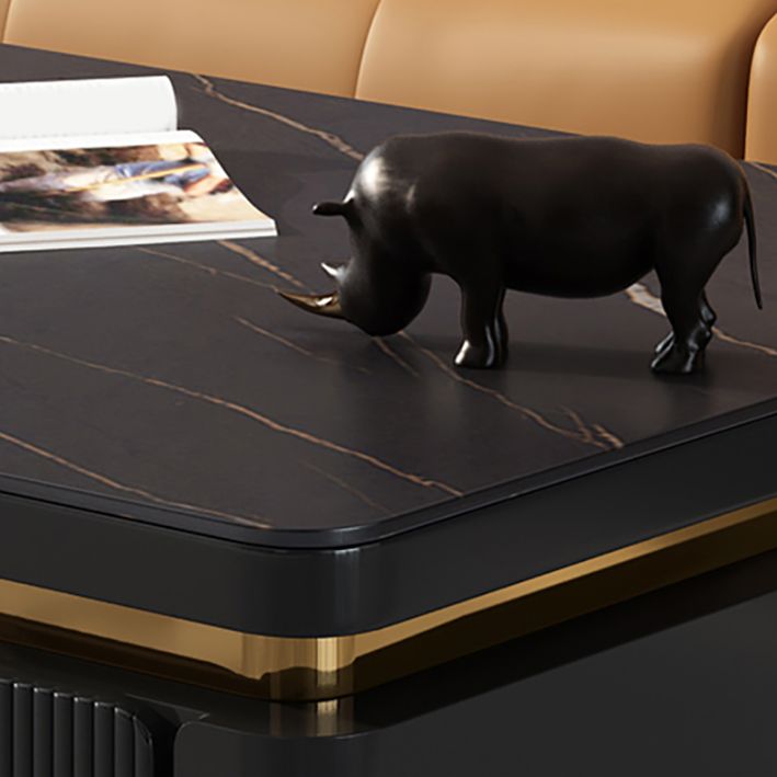 Wooden Block Cocktail Table with Drawers Glam Slate Top 4-Door Coffee Table Clearhalo 'Coffee & Accent Tables' 'Coffee Tables' 'coffee_tables' 'furn' 'furn_coffee_tables' 'Furniture' 'Living Room Furniture' 1200x1200_0a3c4156-38c3-4019-aeb2-7dab1aab354f