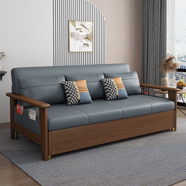 Convertible Square Arm Sofa with Pillows Faux Leather Sofa Bed in Blue Clearhalo 'furn' 'furn_sofas' 'Furniture' 'Living Room Furniture' 'Sofa' 'sofas' 1200x1200_0a3e507a-0d03-4d96-a465-fa66facee6e7