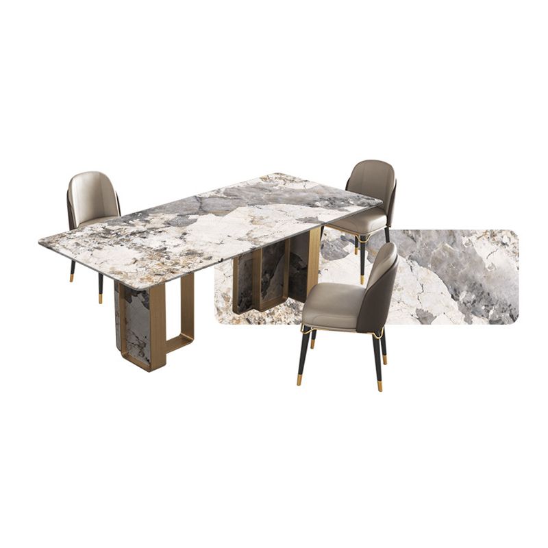 Modern Stone Dinning Room Set Rectangle Double Pedestal Base Dinner Set Clearhalo 'Dining Room Sets' 'Dining Tables & Seating' 'dining_room_set' 'Furniture' 'furniture_dining_room_set' 'Kitchen & Dining Furniture' 'kitchen&dining_furn' 'kitchen' 1200x1200_0a3f9547-e30f-46bb-820b-64c5bed13c1e