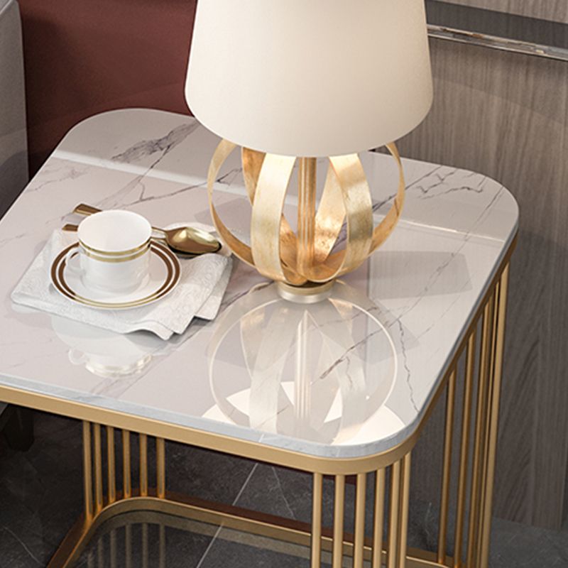 Modern Square Slate Top Side Table 21.6" Tall Iron Frame End Table