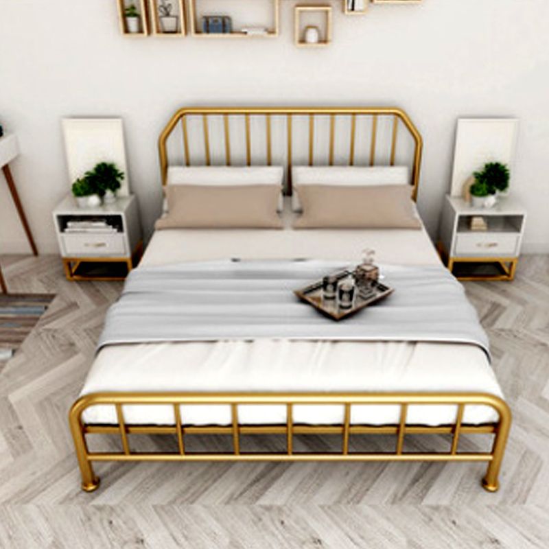 Metal Open-Frame Bed Scooped Solid Color Slat Bed with Custom Gold Leg Clearhalo 'Bedroom Furniture' 'Beds' 'furn' 'furn_beds' 'Furniture' 1200x1200_0a41690a-b7d7-4224-81ff-7029c39b7e63