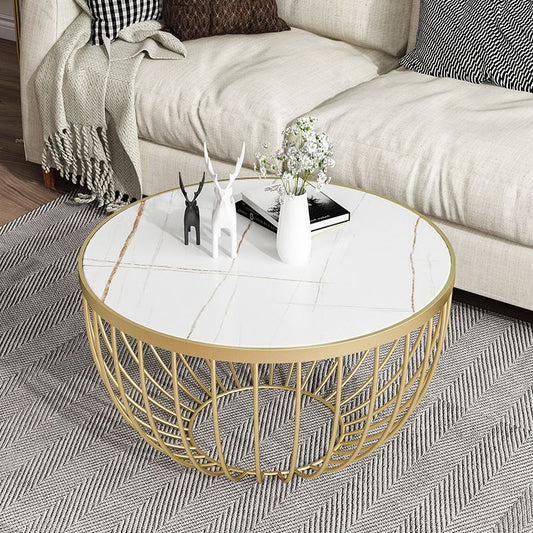 Single Slate Drum Coffee Table Modern Minimalist Round Coffee Table