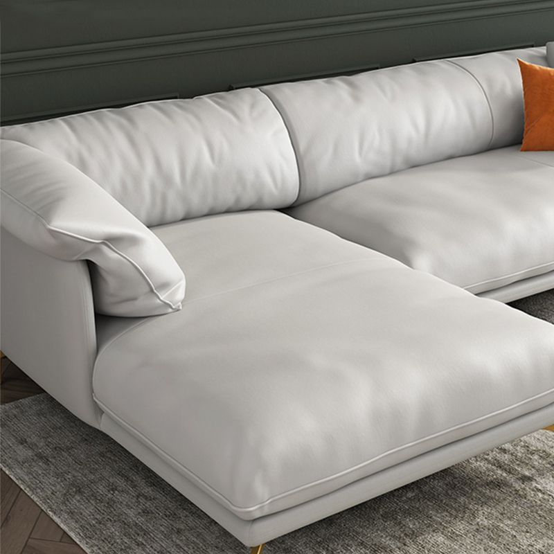 White Sectional Feather Padded Leather Sofa with Pillow Back Clearhalo 'furn' 'furn_sectionals' 'Furniture' 'furniture_sectionals' 'Living Room Furniture' 'Sectionals' 1200x1200_0a452e42-b56a-43e5-85de-0202d287f788