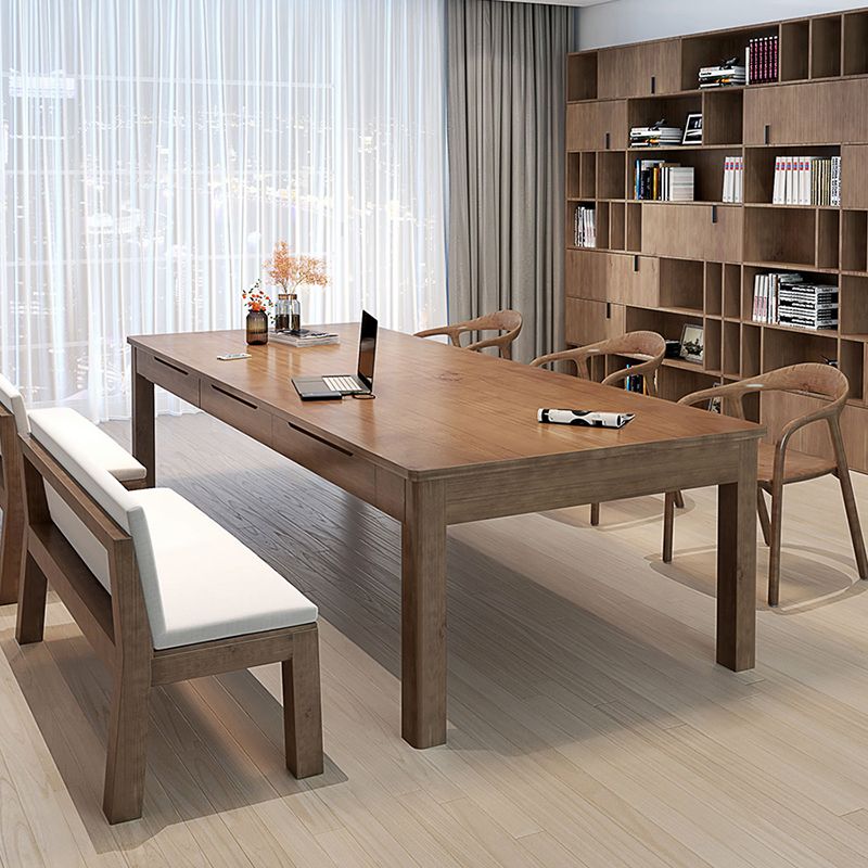 Moderner massiver Holzbüro -Schreibtisch Rechteck Task Schreibtisch mit 3/6 Schubladen für Zuhause