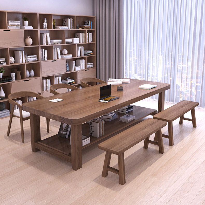 Bureau d'écriture en bois massif contemporain 1 bureau de bureau rectangle avec base H-base