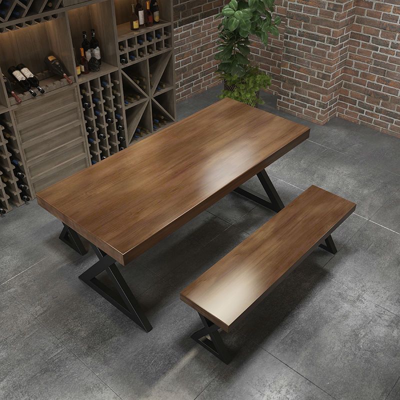 Mesa de comedor rectangular con escritorio de cocina industrial de madera maciza con pedestal doble