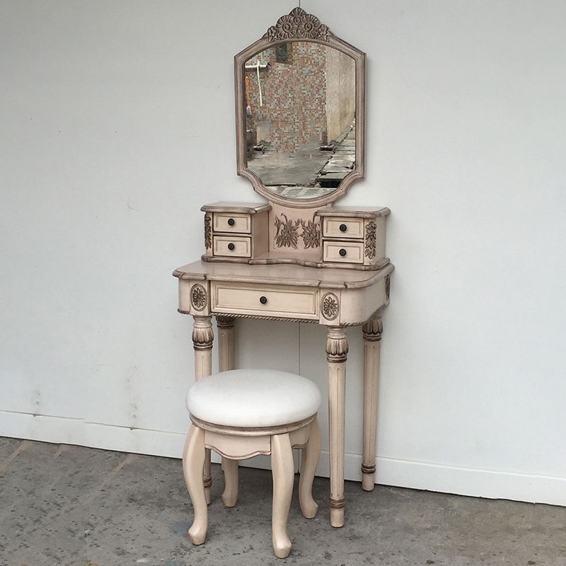 Eiken ijdelheid set met ontlasting 64.17 "Hoge ijdelheid met lade en spiegel