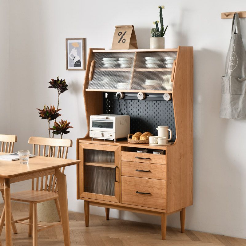 Rectangle Glass Paned Accent Cabinet Industrial Natural Finish Storage Cabinet Clearhalo 'Cabinets & Chests' 'cabinets_chests' 'furn' 'furn_cabinets_chests' 'Furniture' 'Living Room Furniture' 1200x1200_0a4fbd70-dcac-4c96-98dc-6e3380b08a67