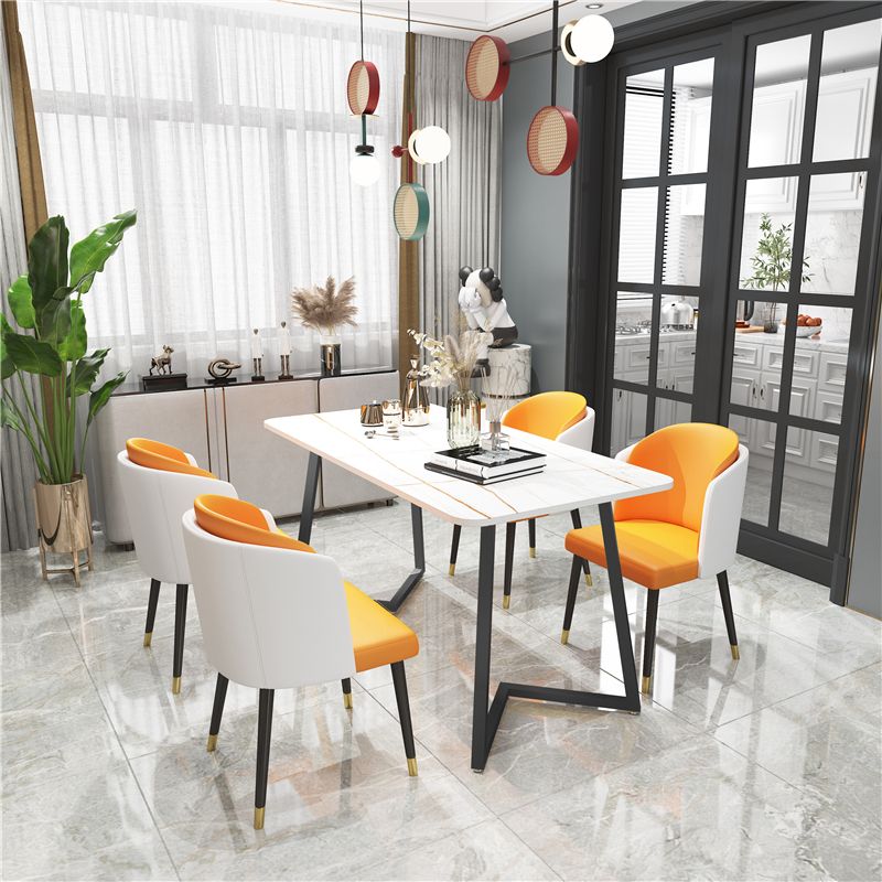 Modern Rectangle Dining Site Table Steel Double Pedestal Table with Stone Top Clearhalo 'Dining Tables & Seating' 'Dining Tables' 'dining_table' 'furn' 'furn_dining_table' 'Furniture' 'furniture_dining_table' 'Kitchen & Dining Furniture' 1200x1200_0a517147-7a25-4af2-872b-6bbe468a99ea
