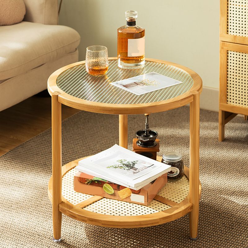 Tropical Glass Top Coffee Table Round Single Coffee Cocktail Table with Storage Shelf Clearhalo 'Coffee & Accent Tables' 'Coffee Tables' 'coffee_tables' 'furn' 'furn_coffee_tables' 'Furniture' 'Living Room Furniture' 1200x1200_0a526769-be19-46a3-9a41-a90e3f42e985