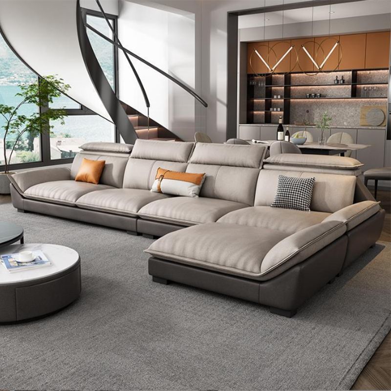 Modern 3/4-Seater Faux Leather Sofa & Chaise 68.9" D Pillow Top Arm Sofa Clearhalo 'furn' 'furn_sectionals' 'Furniture' 'Living Room Furniture' 'Sectionals' 1200x1200_0a562e82-13b8-41b4-88d6-8bda68eec285
